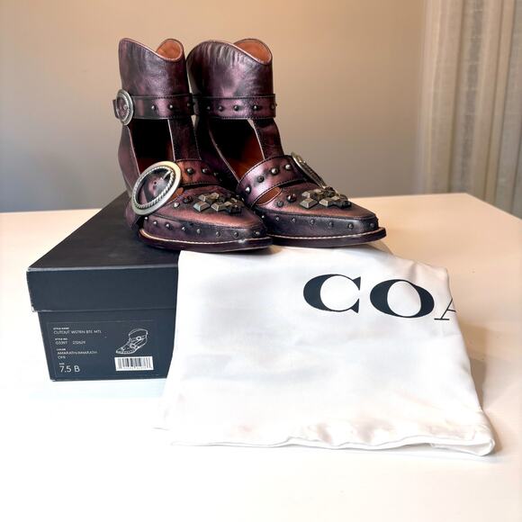 Coach Women's Cut Out Western Creeper Booties Boots Metallic Purple US Sz 7.5 B - Picture 1 of 15